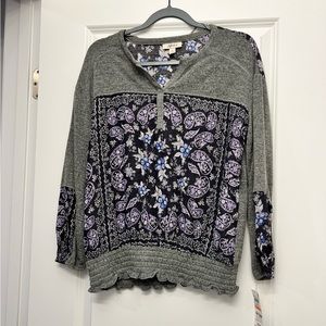 NWT Macy’s Style & Co. Bandana Printed long Sleeve Top, Size Small